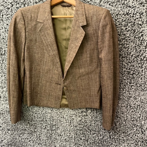 Union made  Vintage Size 10 Wool Jacket Fully Lined plaid Tan  Long Sleeve - Picture 6 of 12